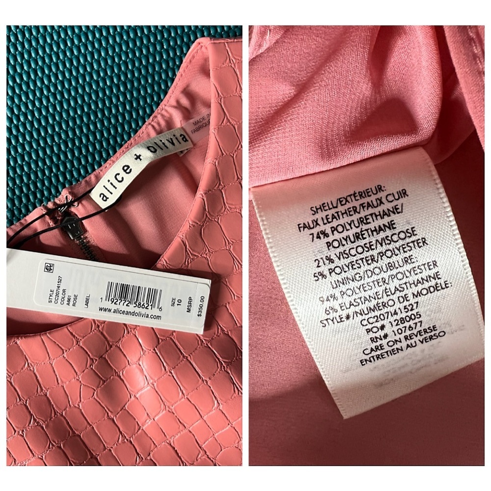 Alice + Olivia Daven Pink Sleeveless Vegan Leather Croc Mini Dress - Picture 15 of 16
